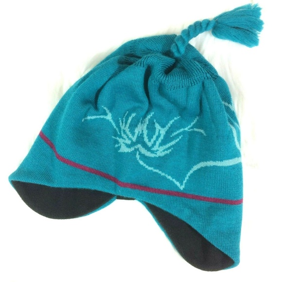 Mountain Hardwear 100% Wool Hat Cap Blue Tassel - Picture 2 of 8